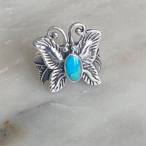 NEW Sterling Silver Butterfly and Mojave Turquoise Ring Size 7